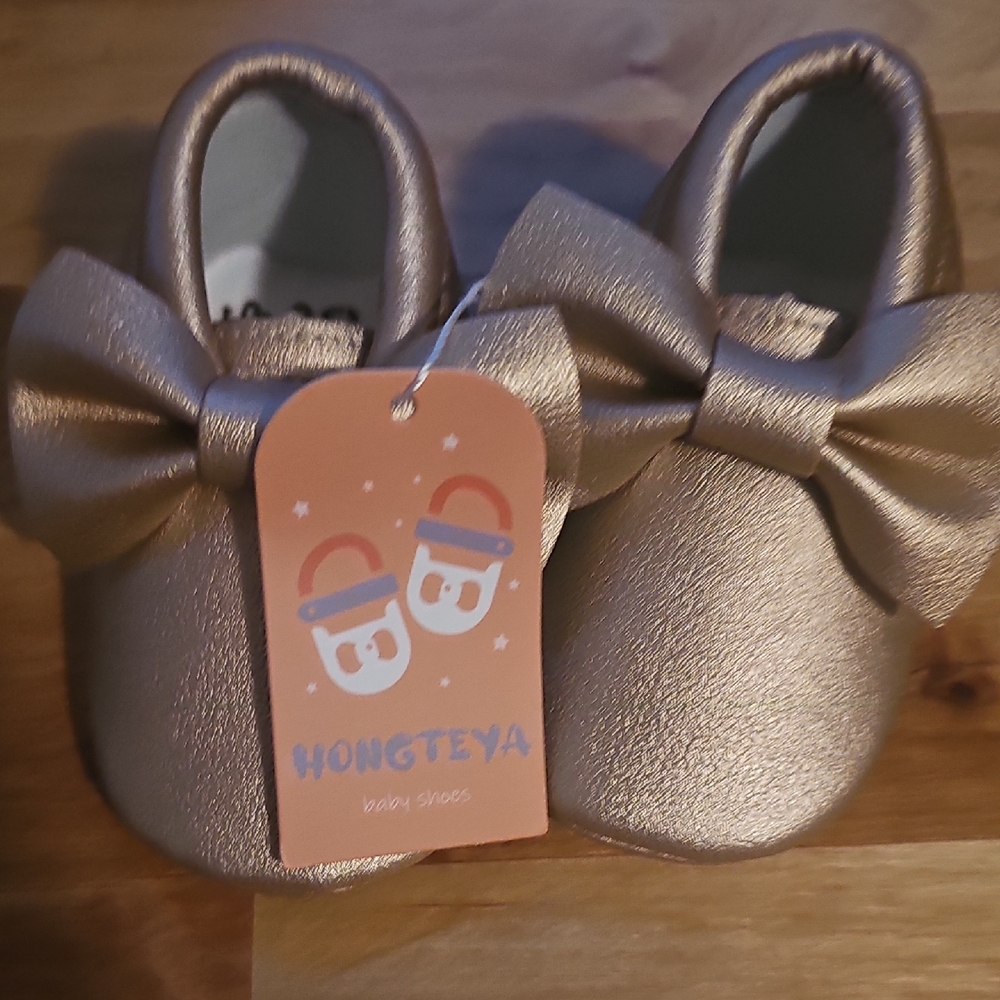 Gold Baby Walker Shoes with Bow